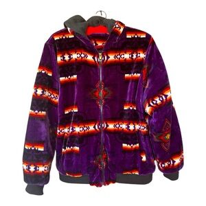 Aztec plush blanket zip up jacket purple SW print Size L/XL